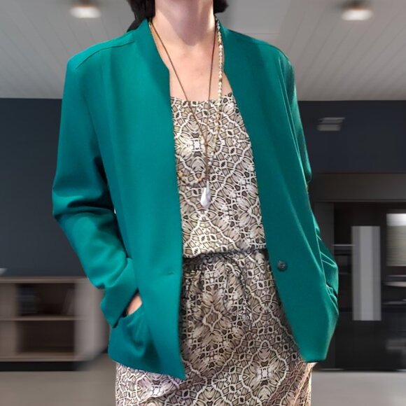 Pykettes Women's Career Blazer - Green - Vintage Made in USA - Size 16 - Picture 1 of 7